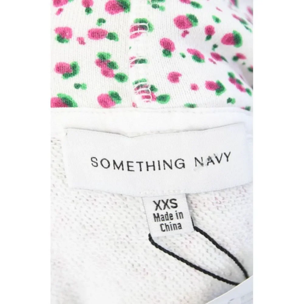 Something Navy Women's Hood Long Sleeves Sweatshirt White Pink Floral Size XXS
